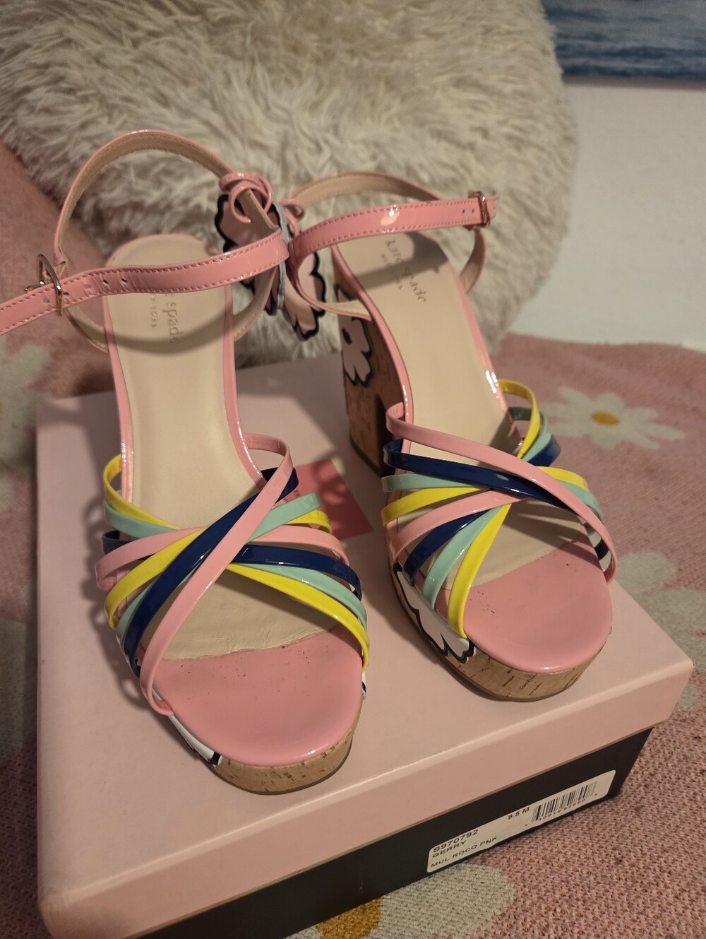 kate spade Pink Multicolor Strappy Cork Platform Sandals